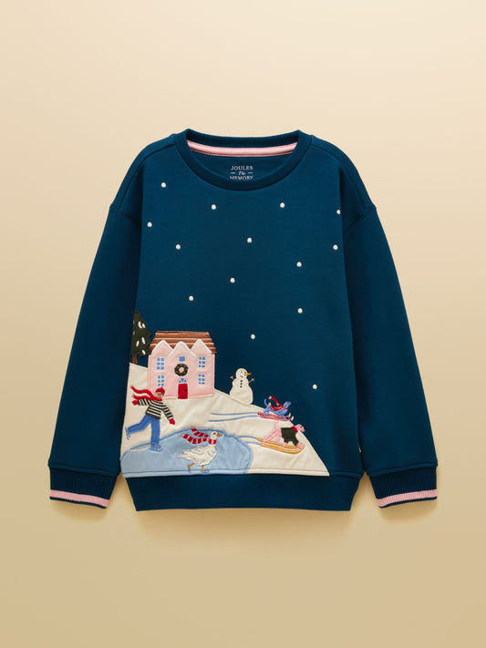 Joules Kids' Mackenzie Teal Blue Sweatshirt With Faux Fur Lining - image 1