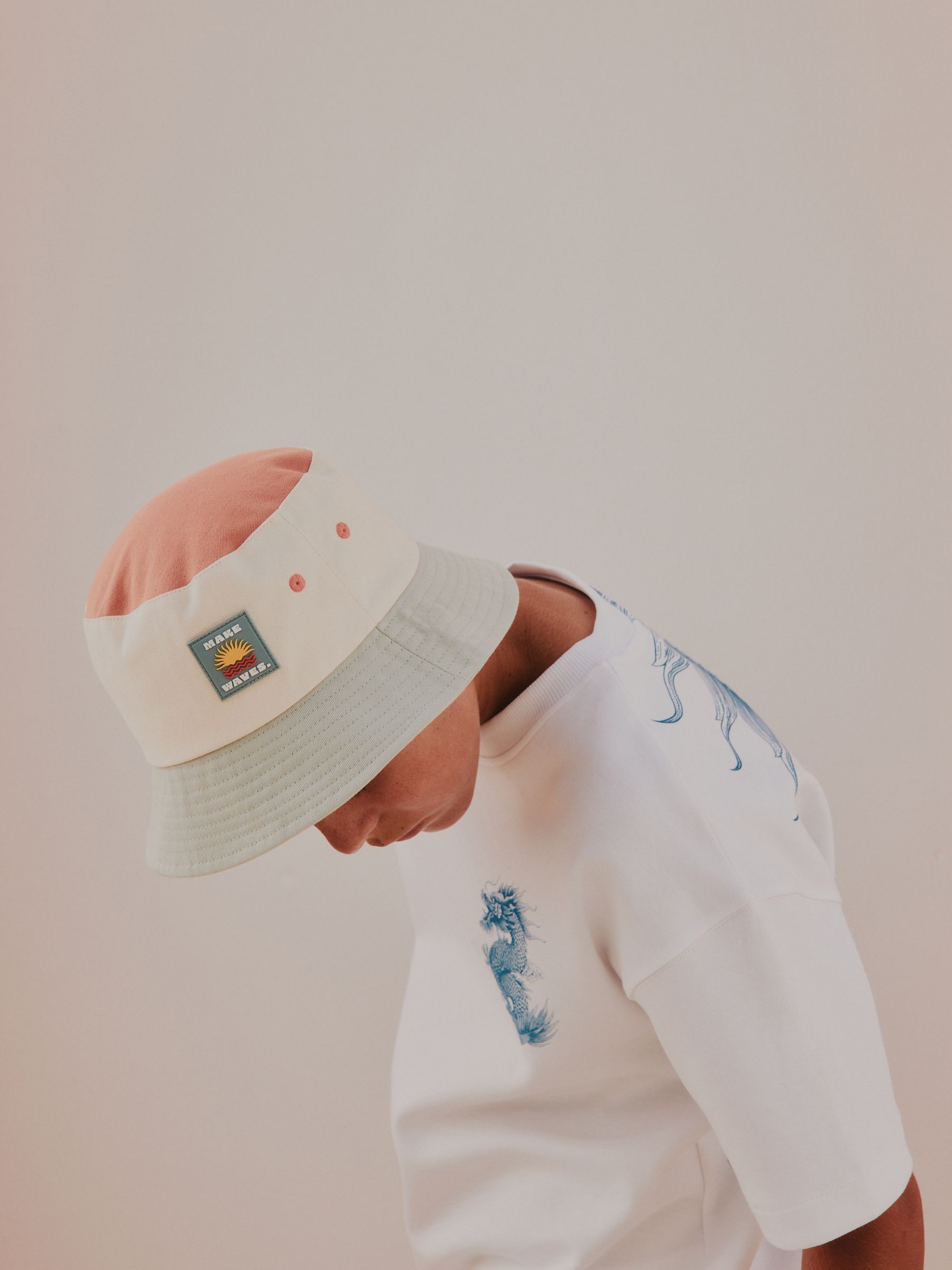 Rust Orange/Cream/Sage Green Colourblock Bucket Hat (3mths-10yrs) image 2