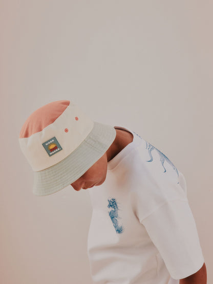 Rust Orange/Cream/Sage Green Colourblock Bucket Hat (3mths-10yrs) image 2