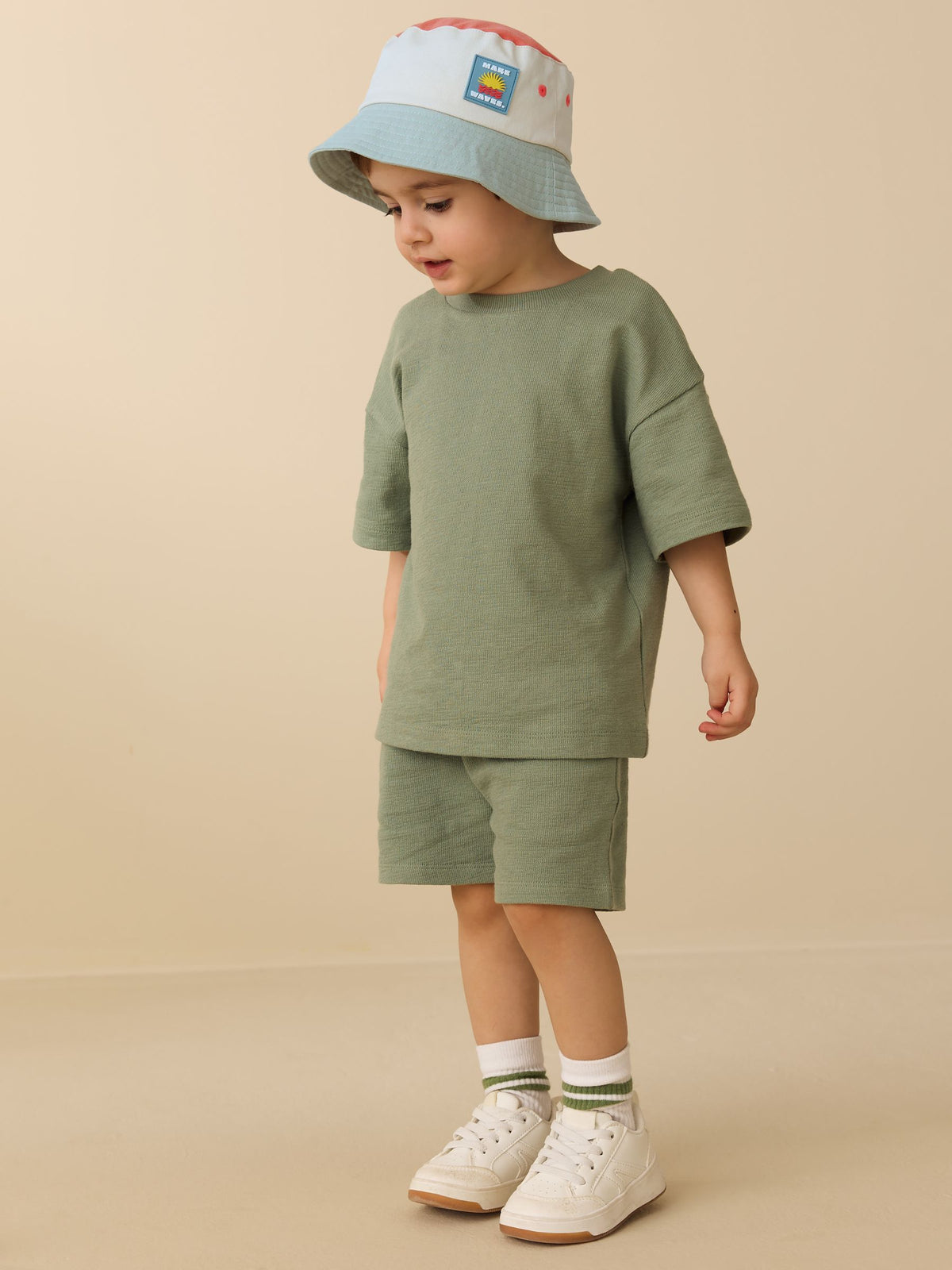 Rust Orange/Cream/Sage Green Colourblock Bucket Hat (3mths-10yrs) image 3