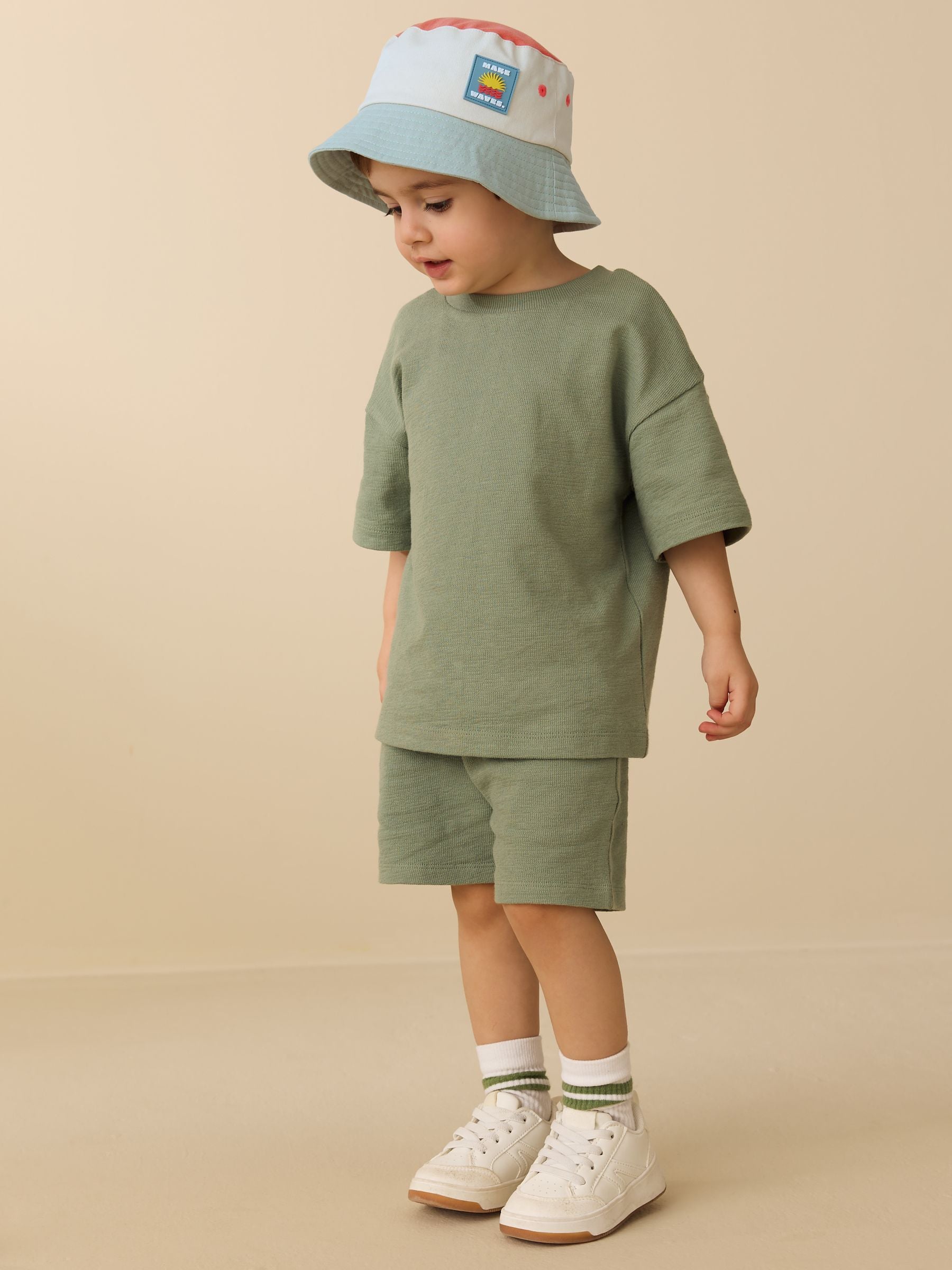 Rust Orange/Cream/Sage Green Colourblock Bucket Hat (3mths-10yrs) image 3