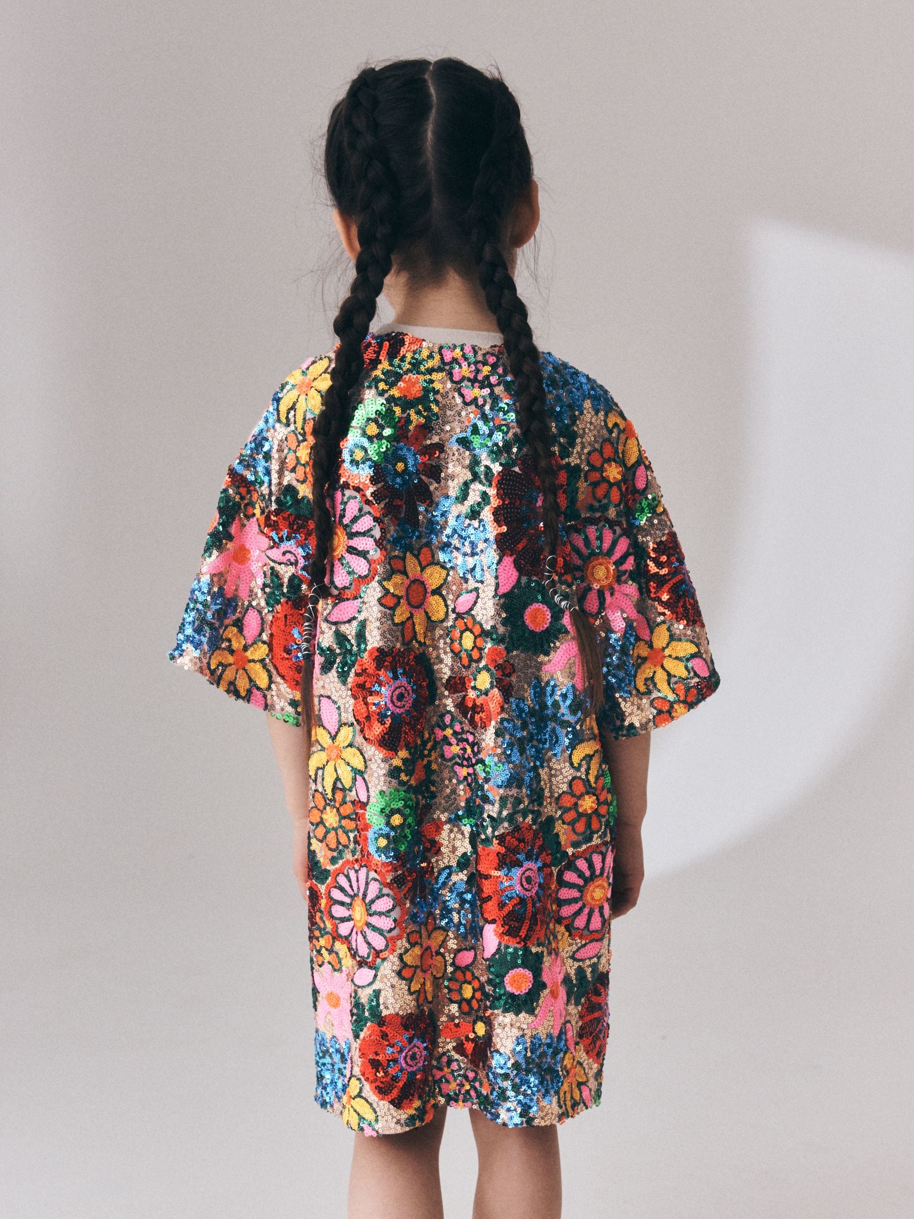 Multi Pink Floral Sequin T-Shirt Dress (3-16yrs) image 3
