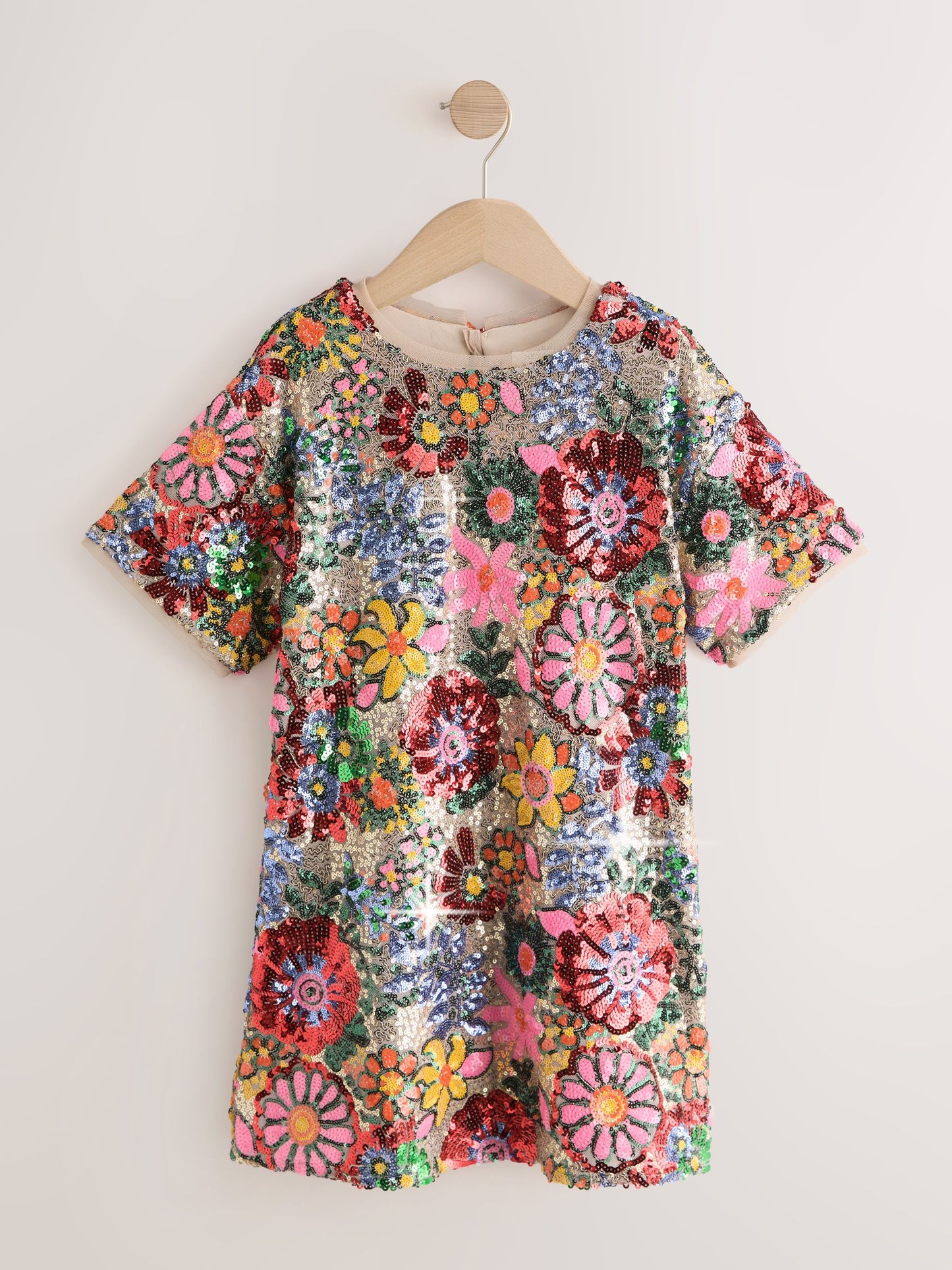 Multi Pink Floral Sequin T-Shirt Dress (3-16yrs) image 5