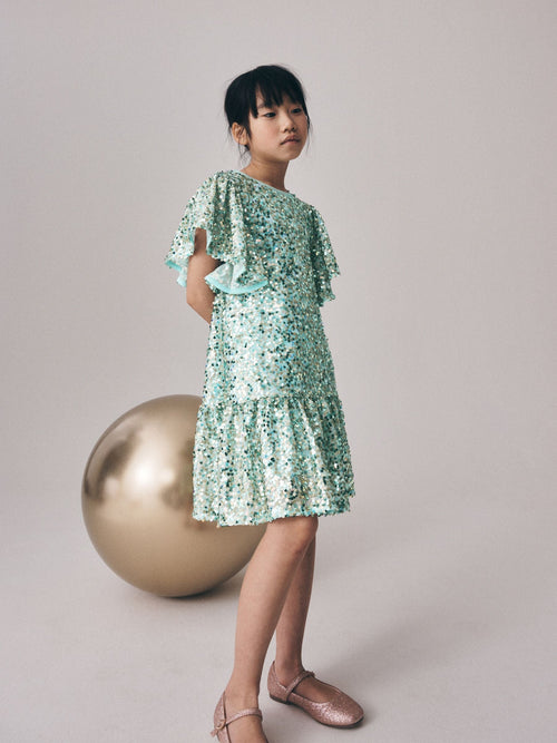 Dsiney Kidz - Mint Green Angel Sleeve Sequin Peplum Party Dress (3-16yrs) image 1