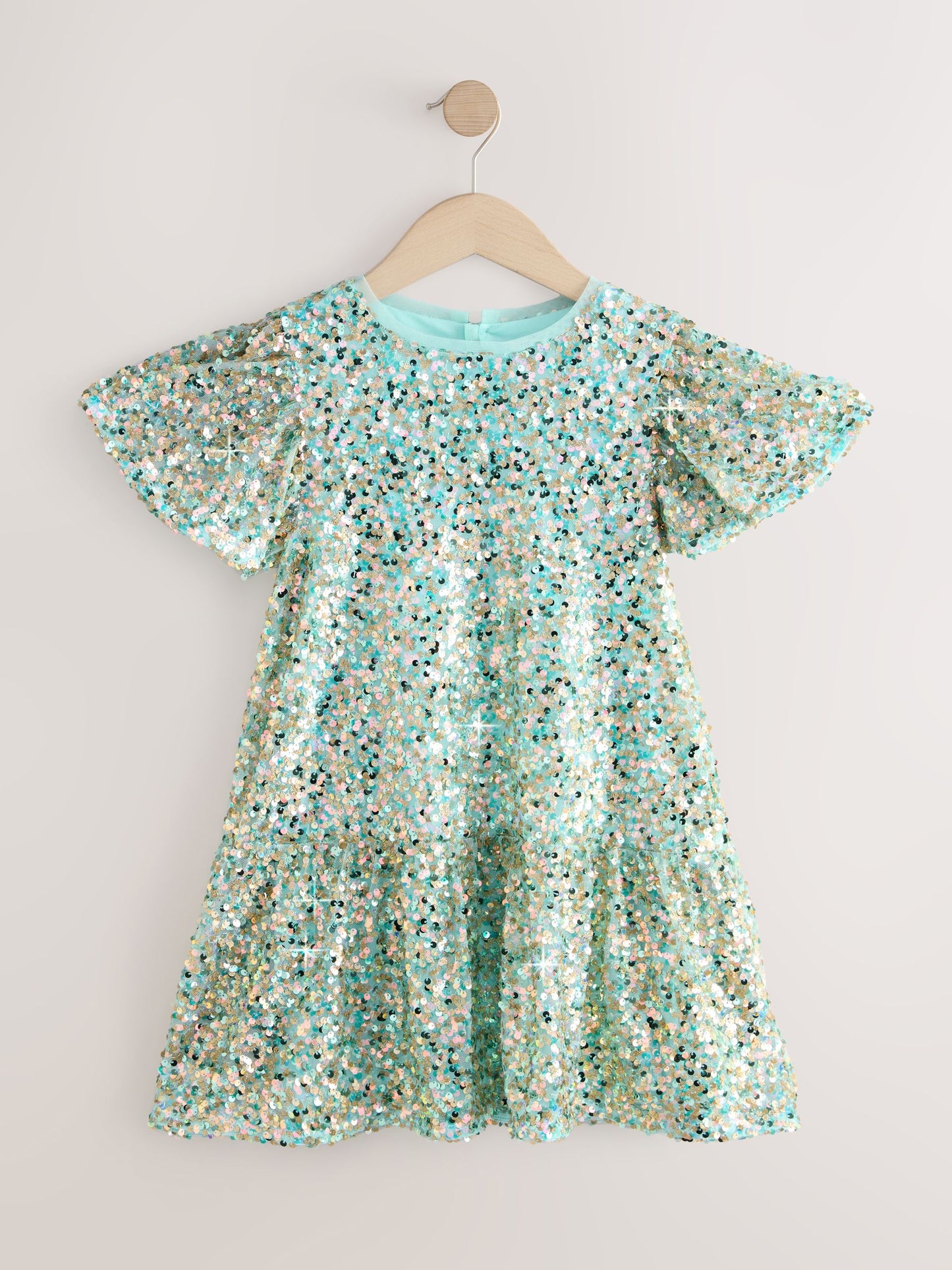 Mint Green Angel Sleeve Sequin Peplum Party Dress (3-16yrs) image 5
