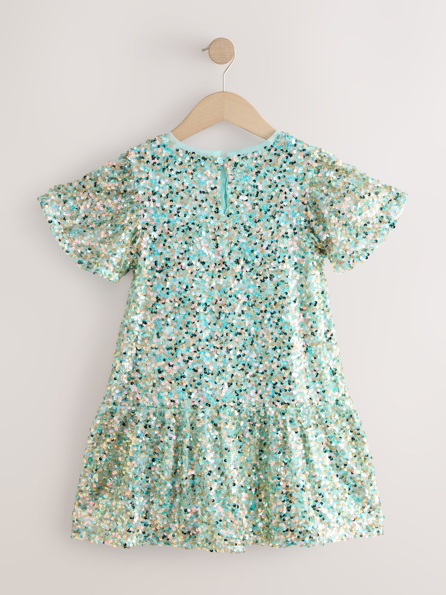 Mint Green Angel Sleeve Sequin Peplum Party Dress (3-16yrs) image 6