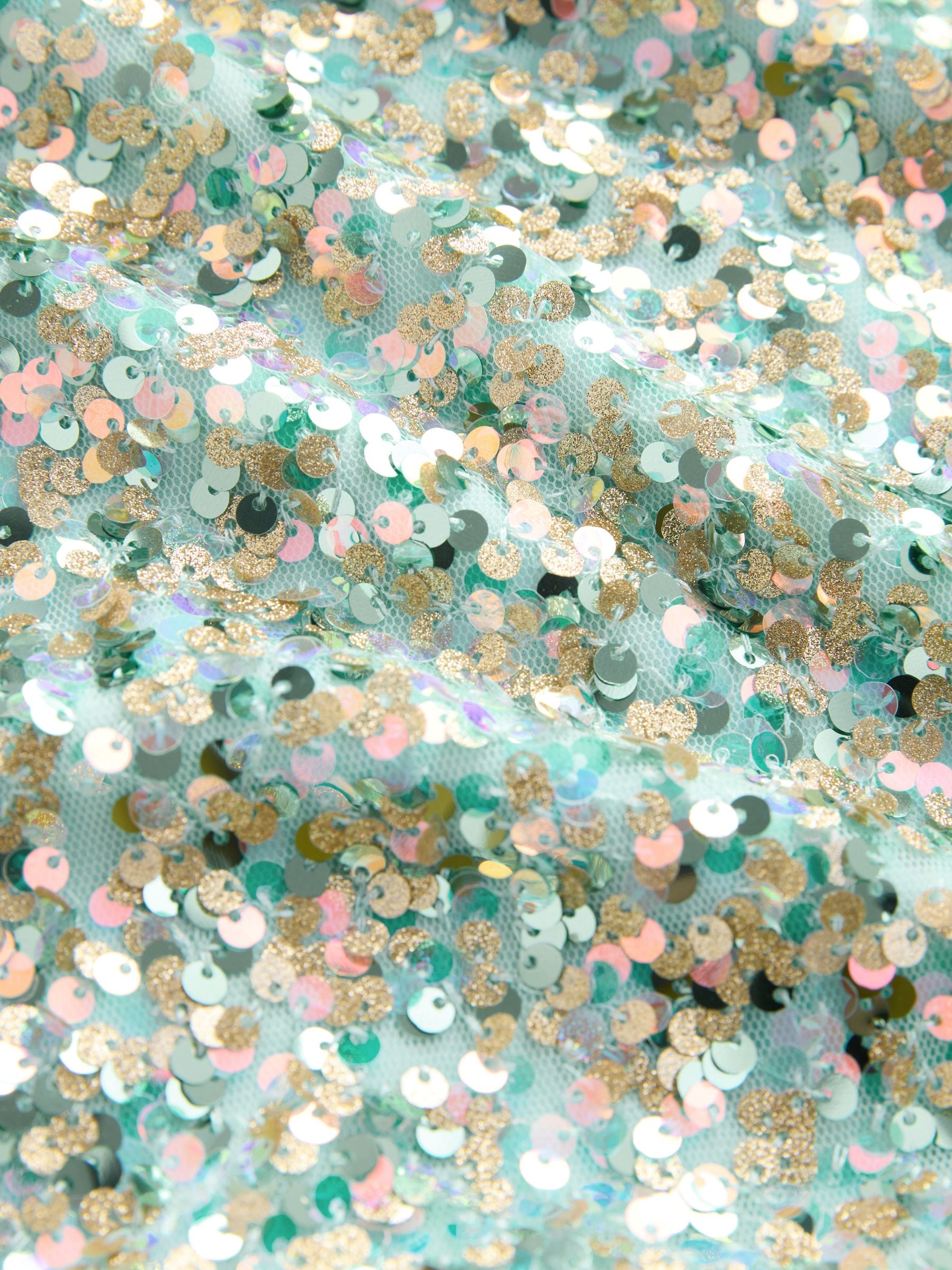 Mint Green Angel Sleeve Sequin Peplum Party Dress (3-16yrs) image 7
