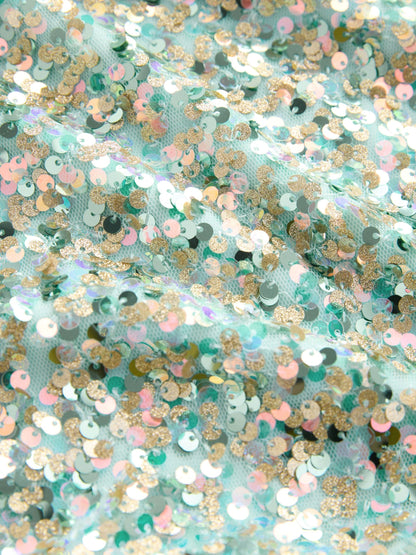 Mint Green Angel Sleeve Sequin Peplum Party Dress (3-16yrs) image 7