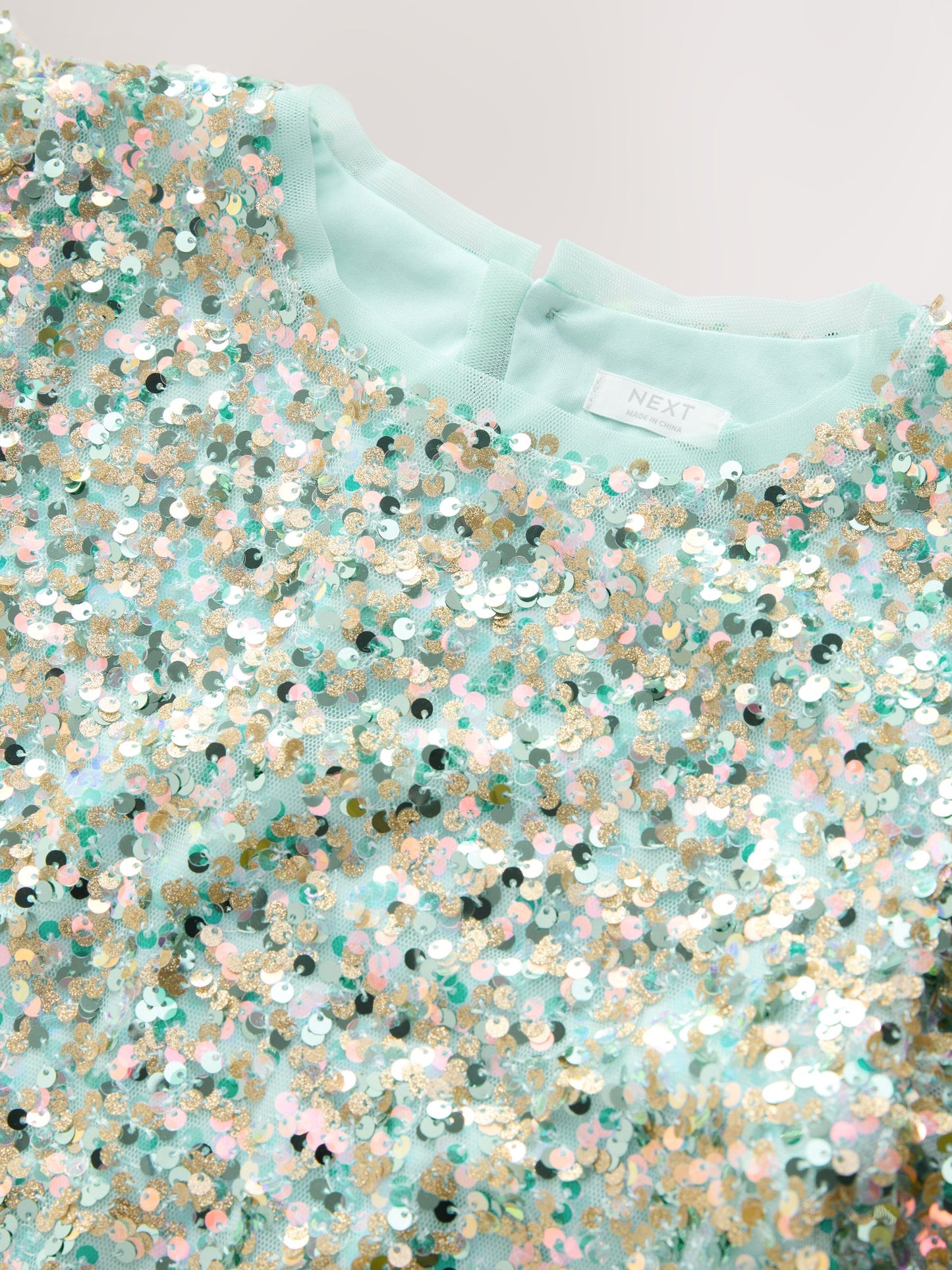 Mint Green Angel Sleeve Sequin Peplum Party Dress (3-16yrs) image 8