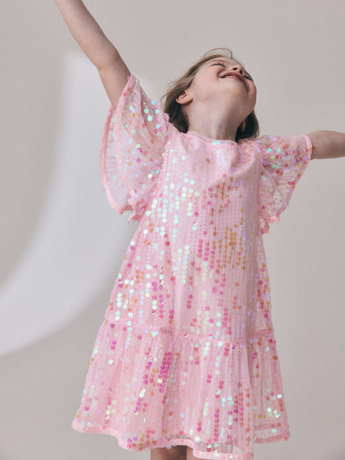 Dsiney Kidz - Pink Angel Sleeve Sequin Peplum Party Dress (3-16yrs) image 1