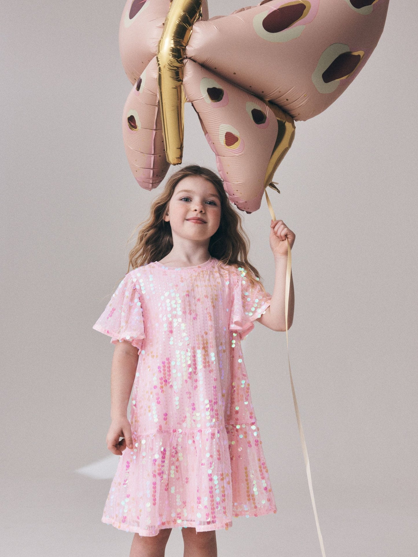 Pink Angel Sleeve Sequin Peplum Party Dress (3-16yrs) image 2