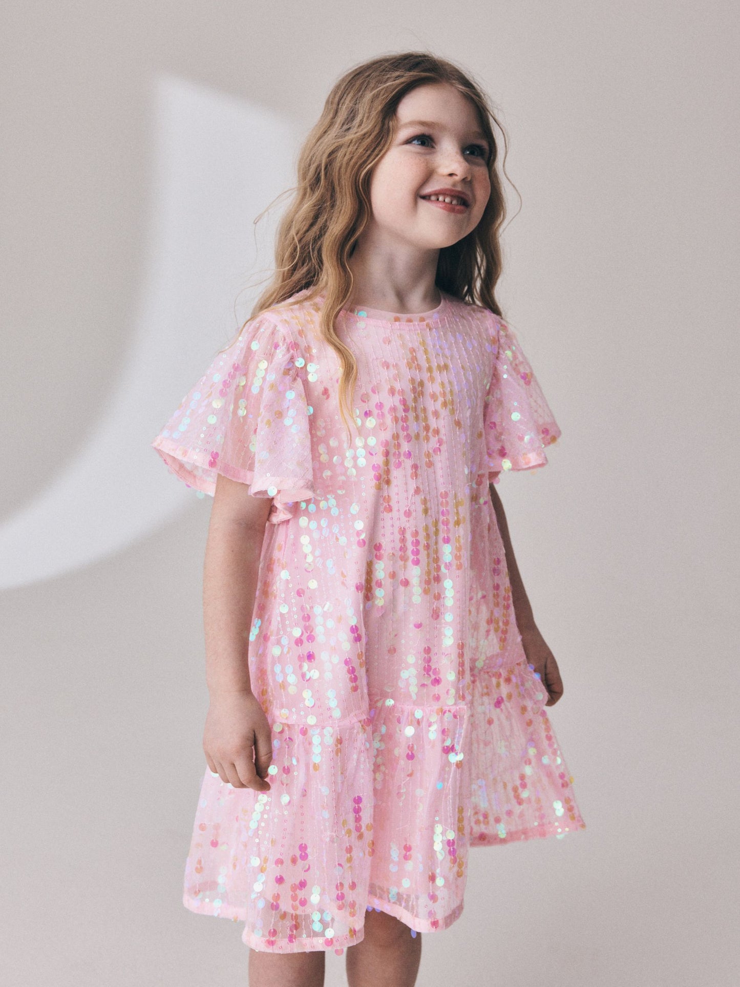 Pink Angel Sleeve Sequin Peplum Party Dress (3-16yrs) image 3