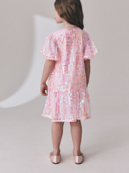 Pink Angel Sleeve Sequin Peplum Party Dress (3-16yrs) image 4