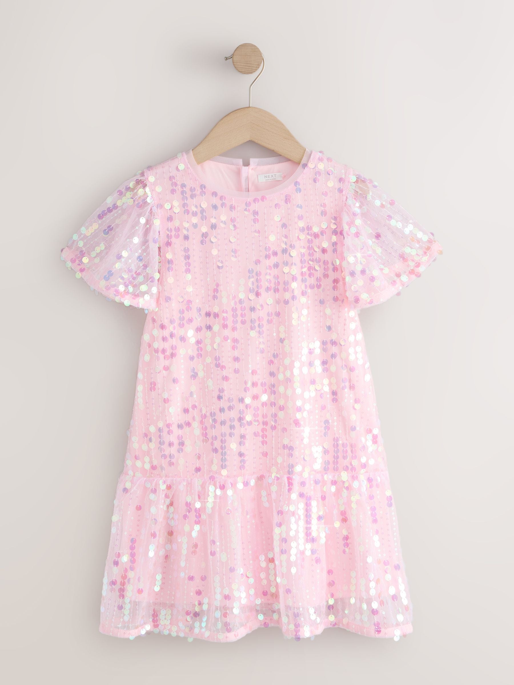 Pink Angel Sleeve Sequin Peplum Party Dress (3-16yrs) image 6