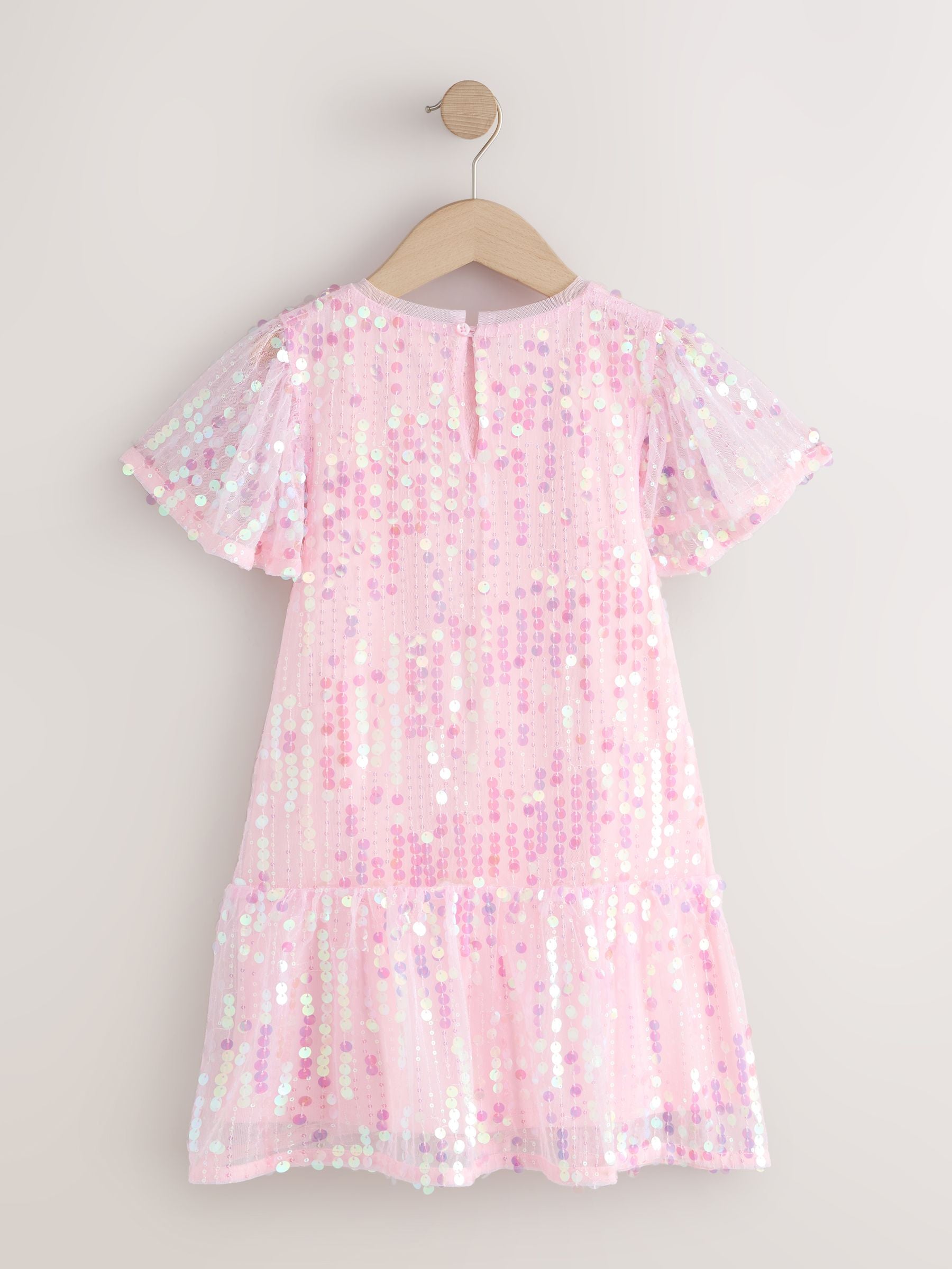 Pink Angel Sleeve Sequin Peplum Party Dress (3-16yrs) image 7