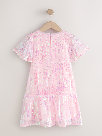 Pink Angel Sleeve Sequin Peplum Party Dress (3-16yrs) image 7