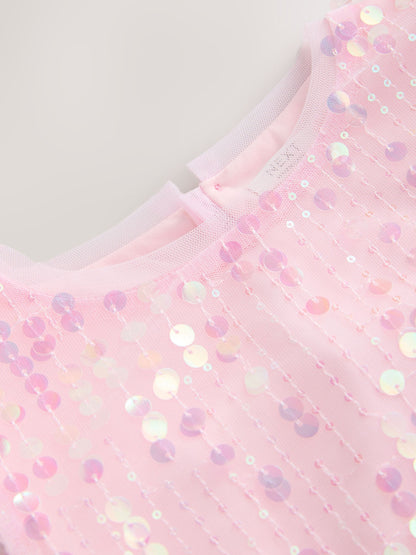 Pink Angel Sleeve Sequin Peplum Party Dress (3-16yrs) image 8