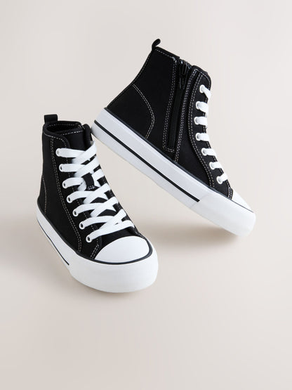 Black Canvas Wide Fit (G) Lace Up High Top Trainers image 1