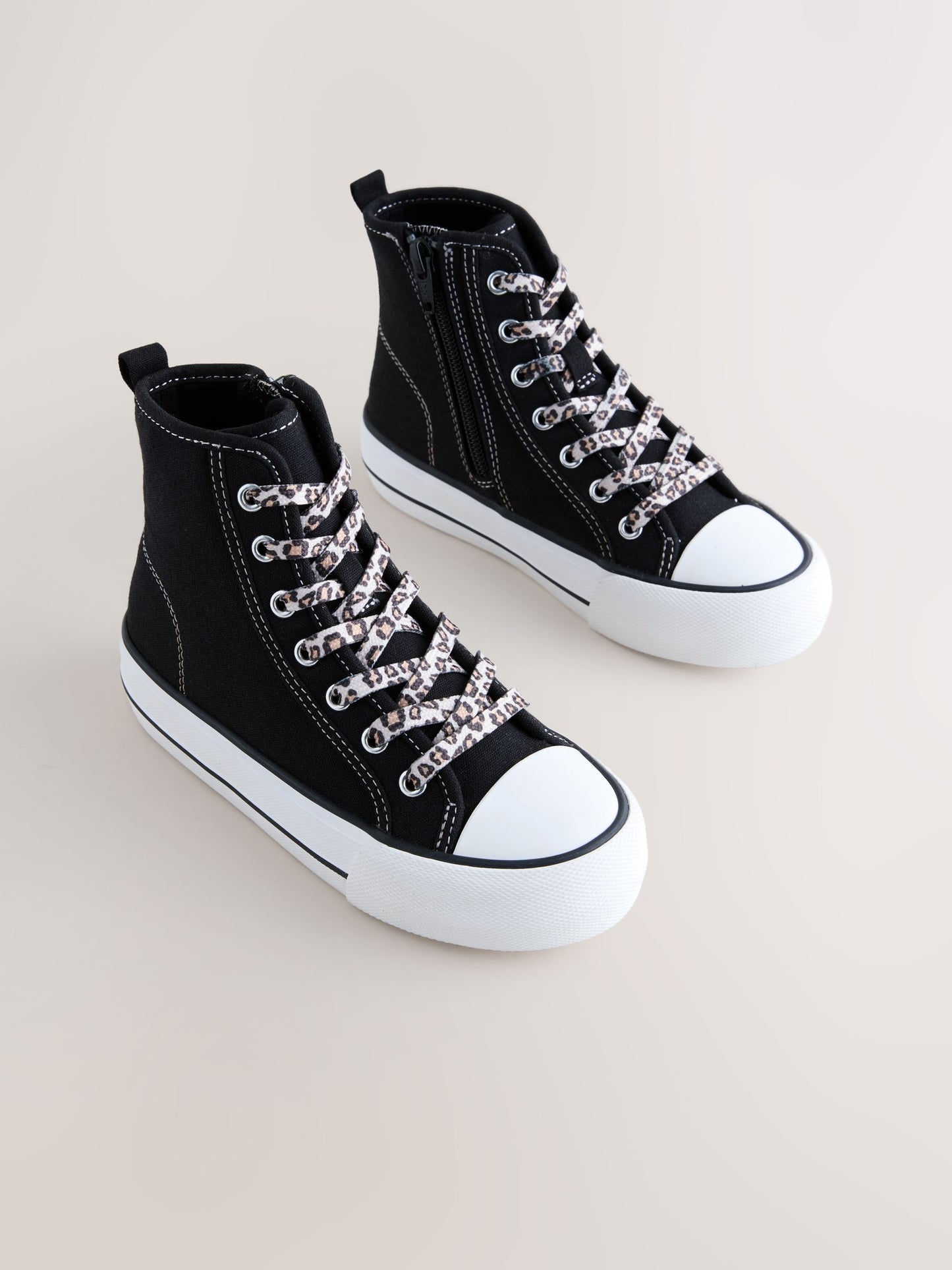 Black Canvas Wide Fit (G) Lace Up High Top Trainers image 2