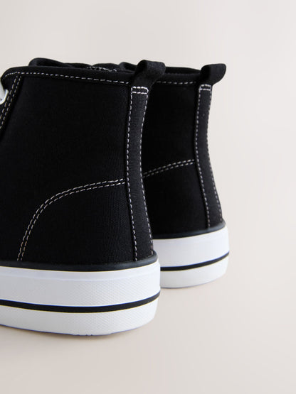 Black Canvas Wide Fit (G) Lace Up High Top Trainers image 4