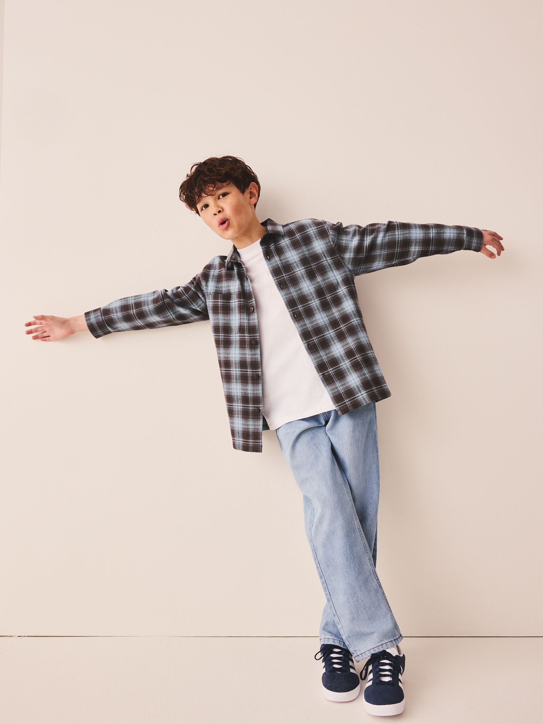 Dsiney Kidz - Blue/Brown Check Long Sleeve Check Shirt (3-16yrs) image 2