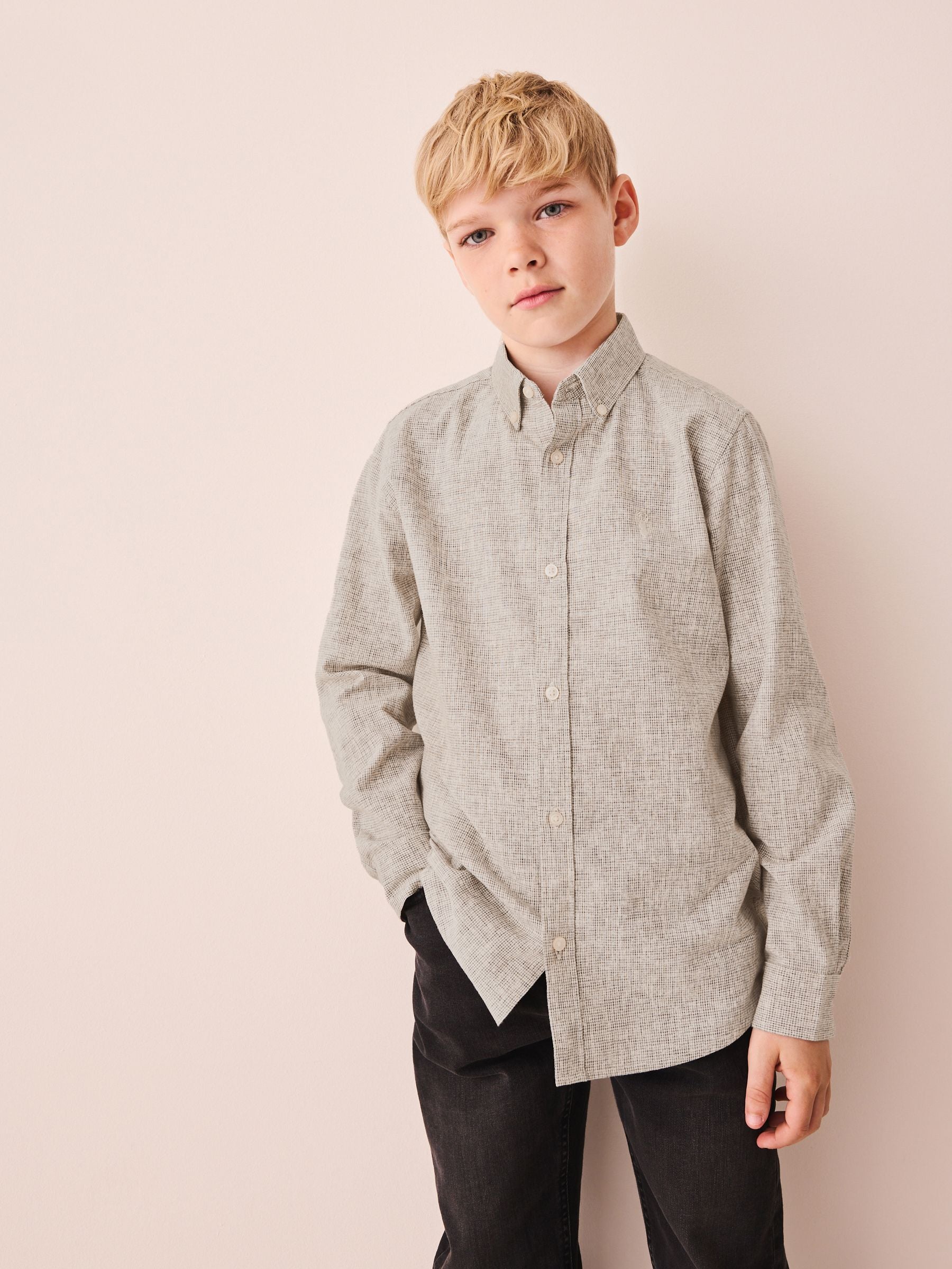 Dsiney Kidz - Neutral Micro Check Long Sleeve Textured Shirt (3-16yrs) image 1
