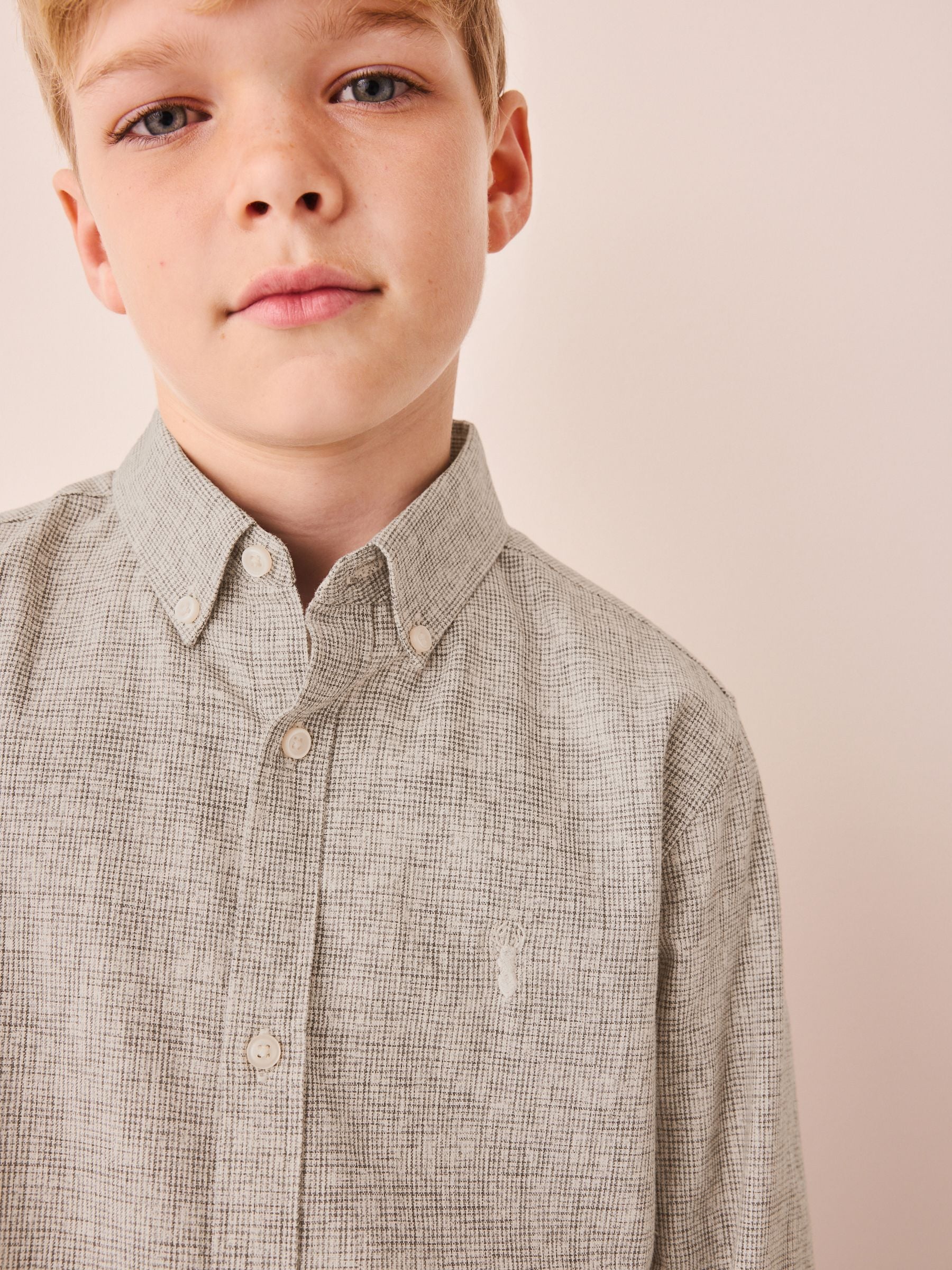 Dsiney Kidz - Neutral Micro Check Long Sleeve Textured Shirt (3-16yrs) image 3