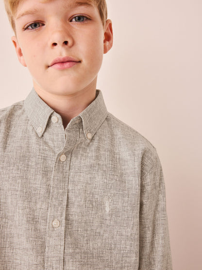 Dsiney Kidz - Neutral Micro Check Long Sleeve Textured Shirt (3-16yrs) image 3