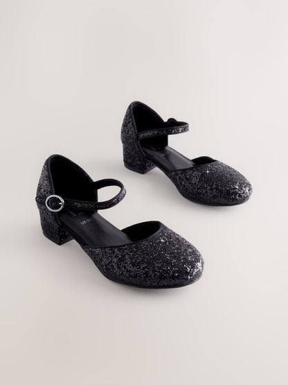 Black Glitter Standard Fit (F) Two Part Heeled Shoes image 1