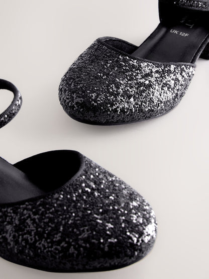 Black Glitter Standard Fit (F) Two Part Heeled Shoes image 5