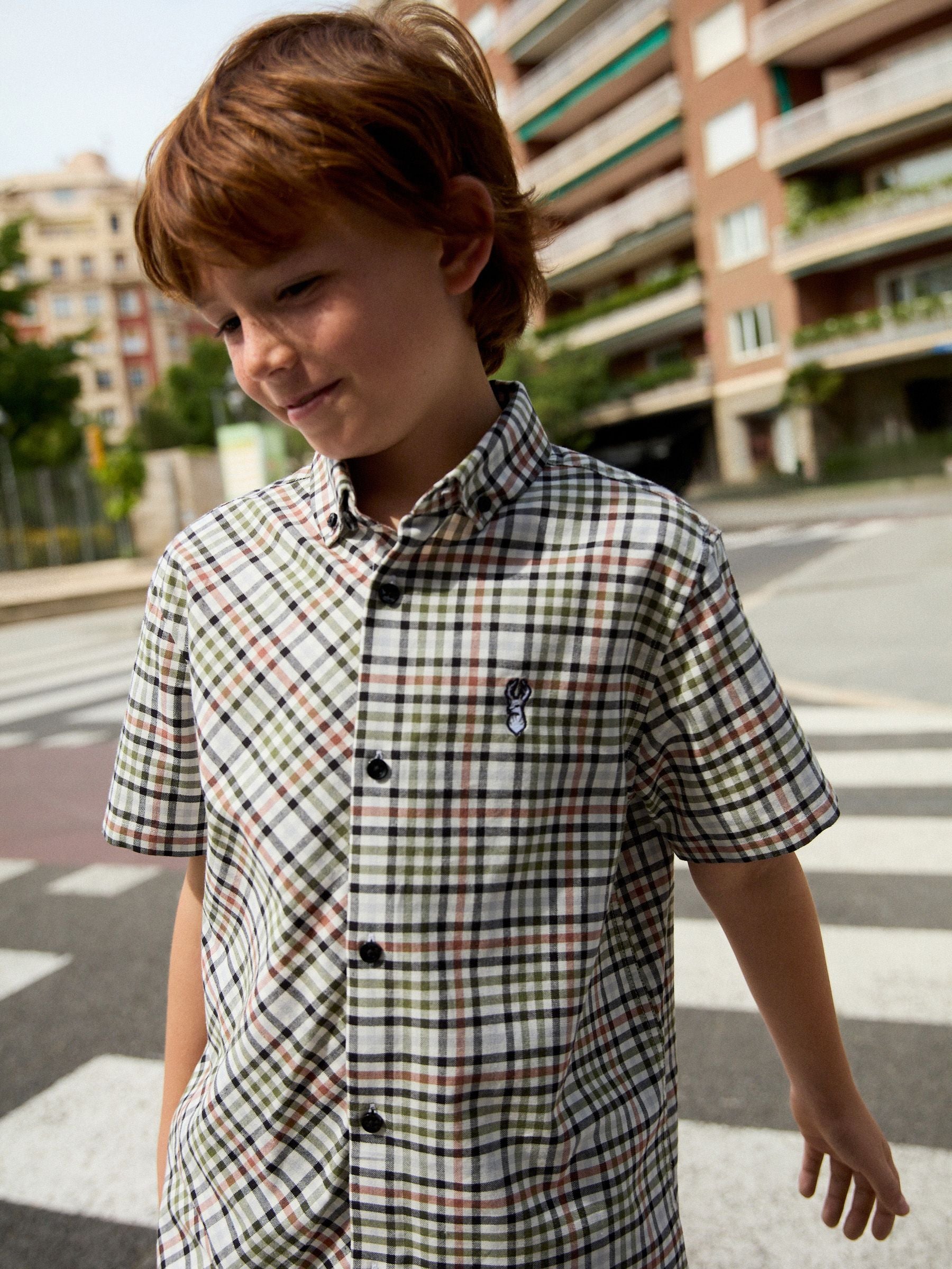 Dsiney Kidz - Ecru Gingham Check Short Sleeve Smart Shirt (3-16yrs) image 3