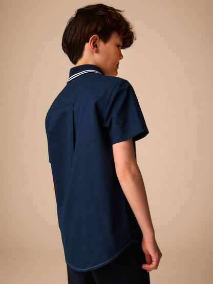 Dsiney Kidz - Tan/Navy Splice Short Sleeve Smart Shirt (3-16yrs) image 3