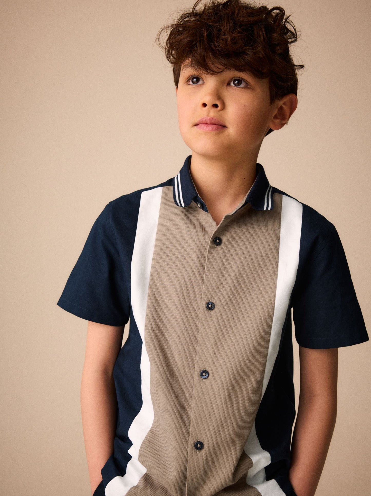 Dsiney Kidz - Tan/Navy Splice Short Sleeve Smart Shirt (3-16yrs) image 4
