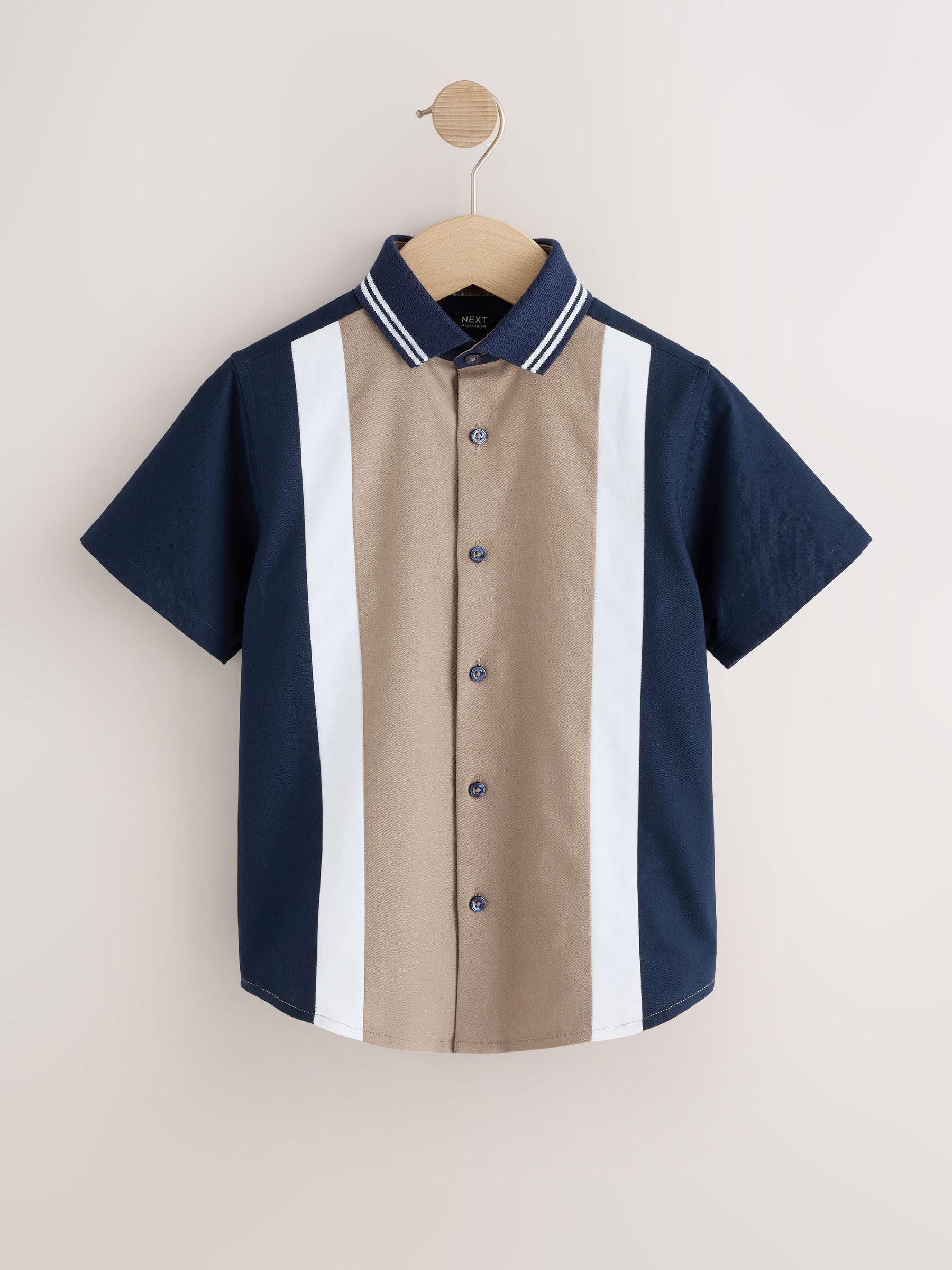 Dsiney Kidz - Tan/Navy Splice Short Sleeve Smart Shirt (3-16yrs) image 5