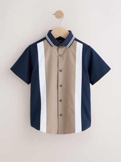 Dsiney Kidz - Tan/Navy Splice Short Sleeve Smart Shirt (3-16yrs) image 5