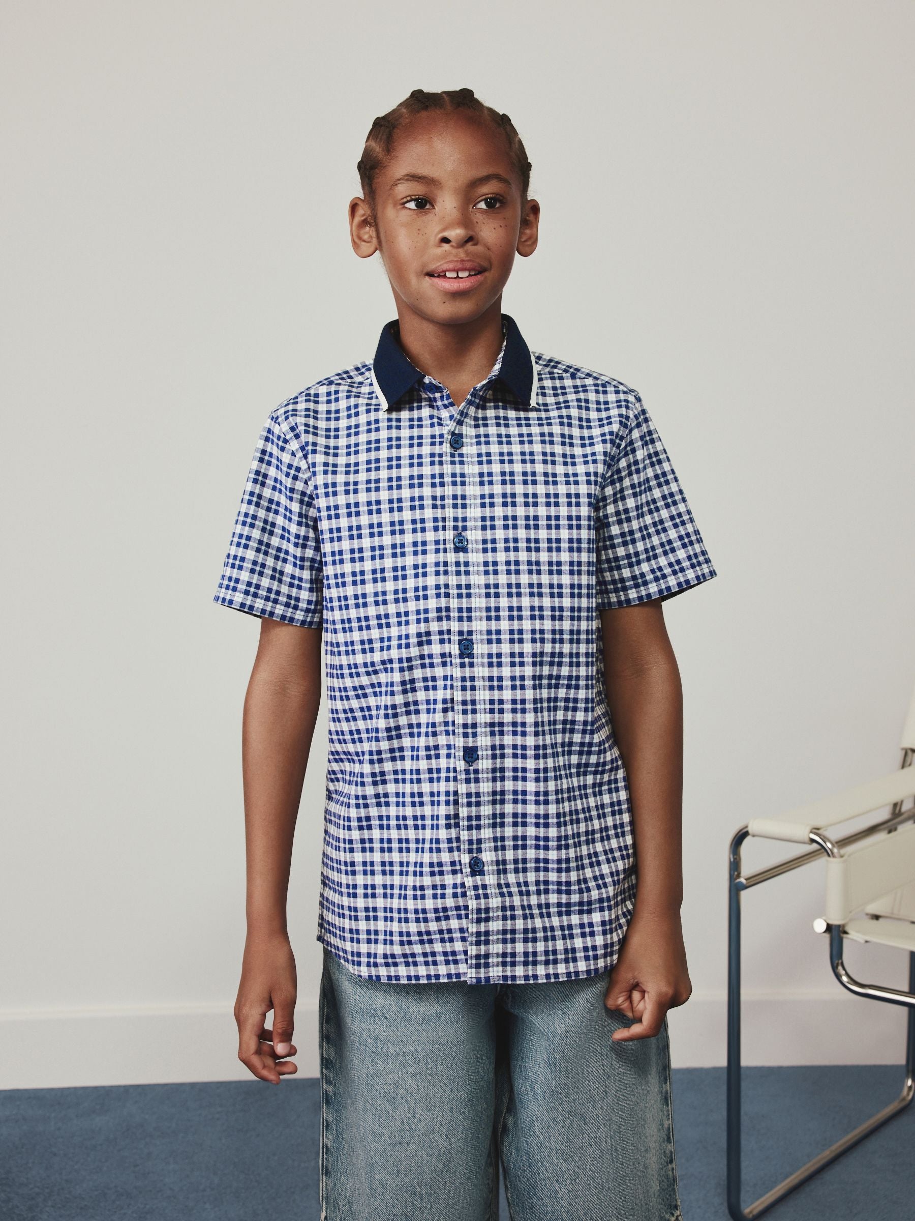 Dsiney Kidz - Navy Gingham Short Sleeve Smart Shirt (3-16yrs) image 1