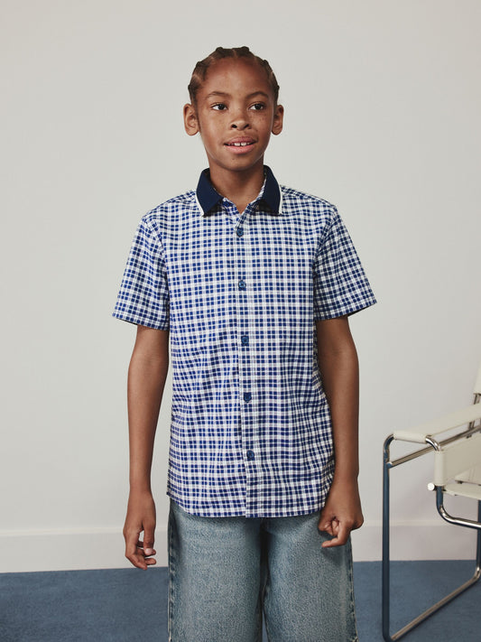 Dsiney Kidz - Navy Gingham Short Sleeve Smart Shirt (3-16yrs) image 1