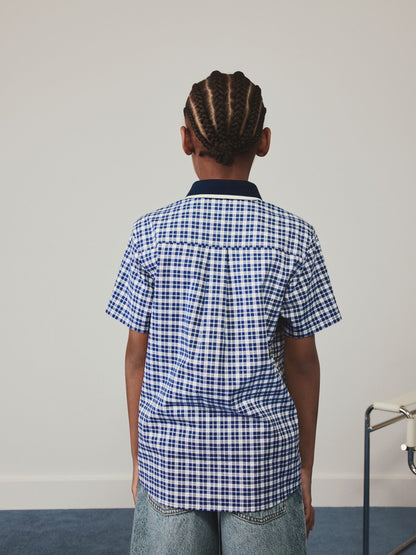 Dsiney Kidz - Navy Gingham Short Sleeve Smart Shirt (3-16yrs) image 2