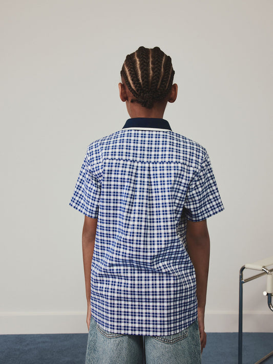 Dsiney Kidz - Navy Gingham Short Sleeve Smart Shirt (3-16yrs) image 2