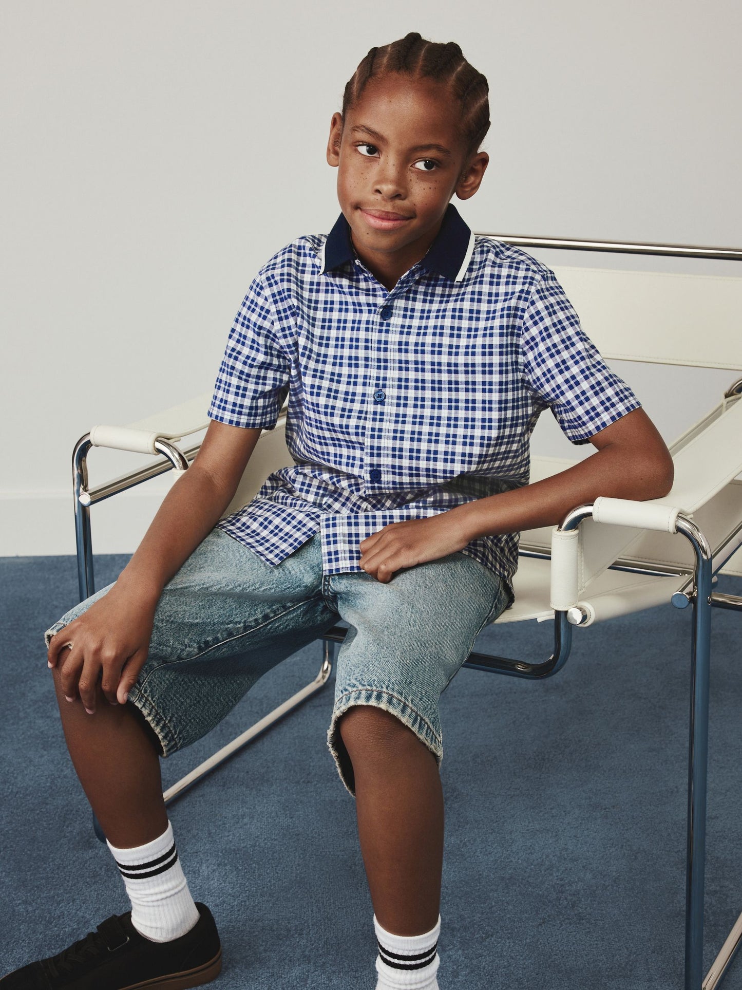 Dsiney Kidz - Navy Gingham Short Sleeve Smart Shirt (3-16yrs) image 3