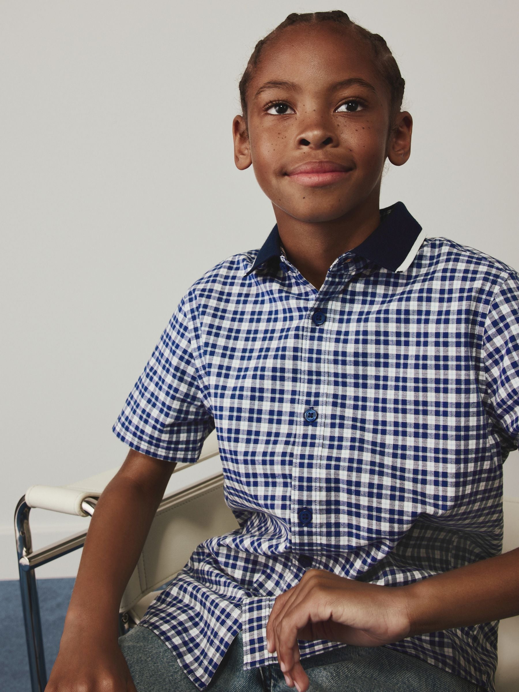 Dsiney Kidz - Navy Gingham Short Sleeve Smart Shirt (3-16yrs) image 4