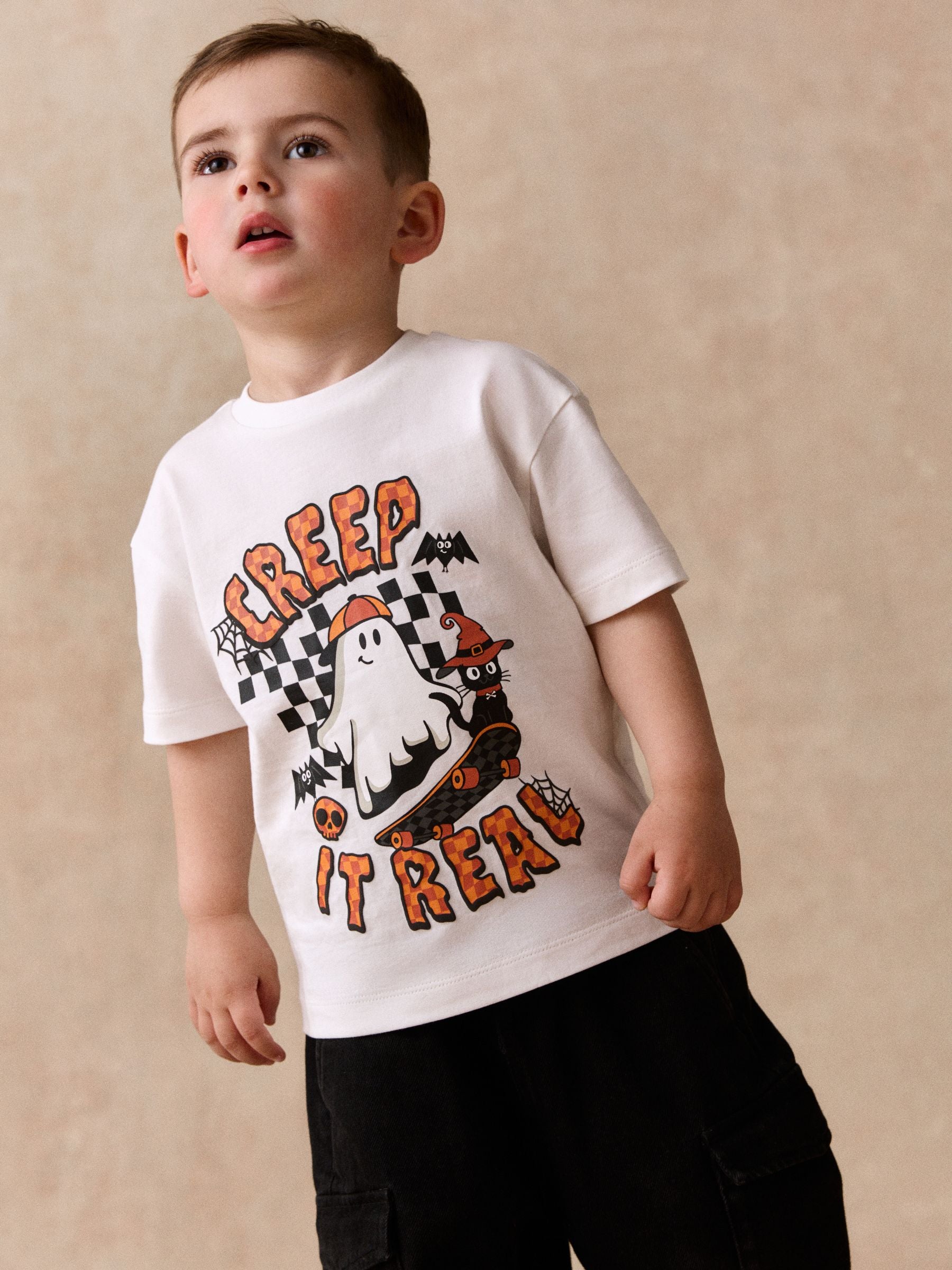 Dsiney Kidz - White/Black Halloween Printed Short Sleeve Halloween Shirt and T-Shirt Set (3mths-7yrs) image 2