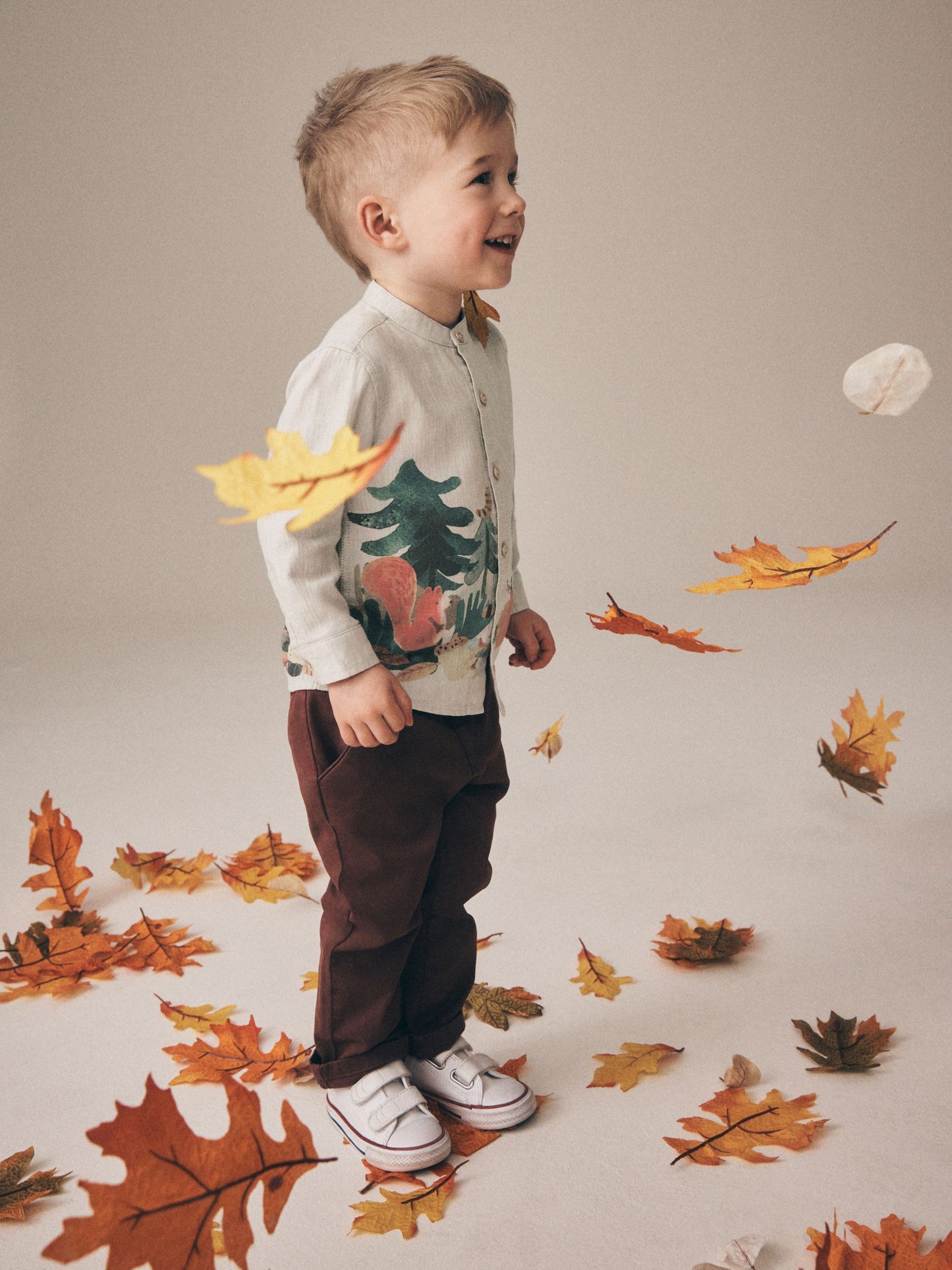 Dsiney Kidz - Neutral Forest Scene Long Sleeve Grandad Collar Scene Printed Shirt (3mths-10yrs) image 3