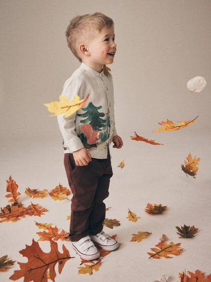 Dsiney Kidz - Neutral Forest Scene Long Sleeve Grandad Collar Scene Printed Shirt (3mths-10yrs) image 3