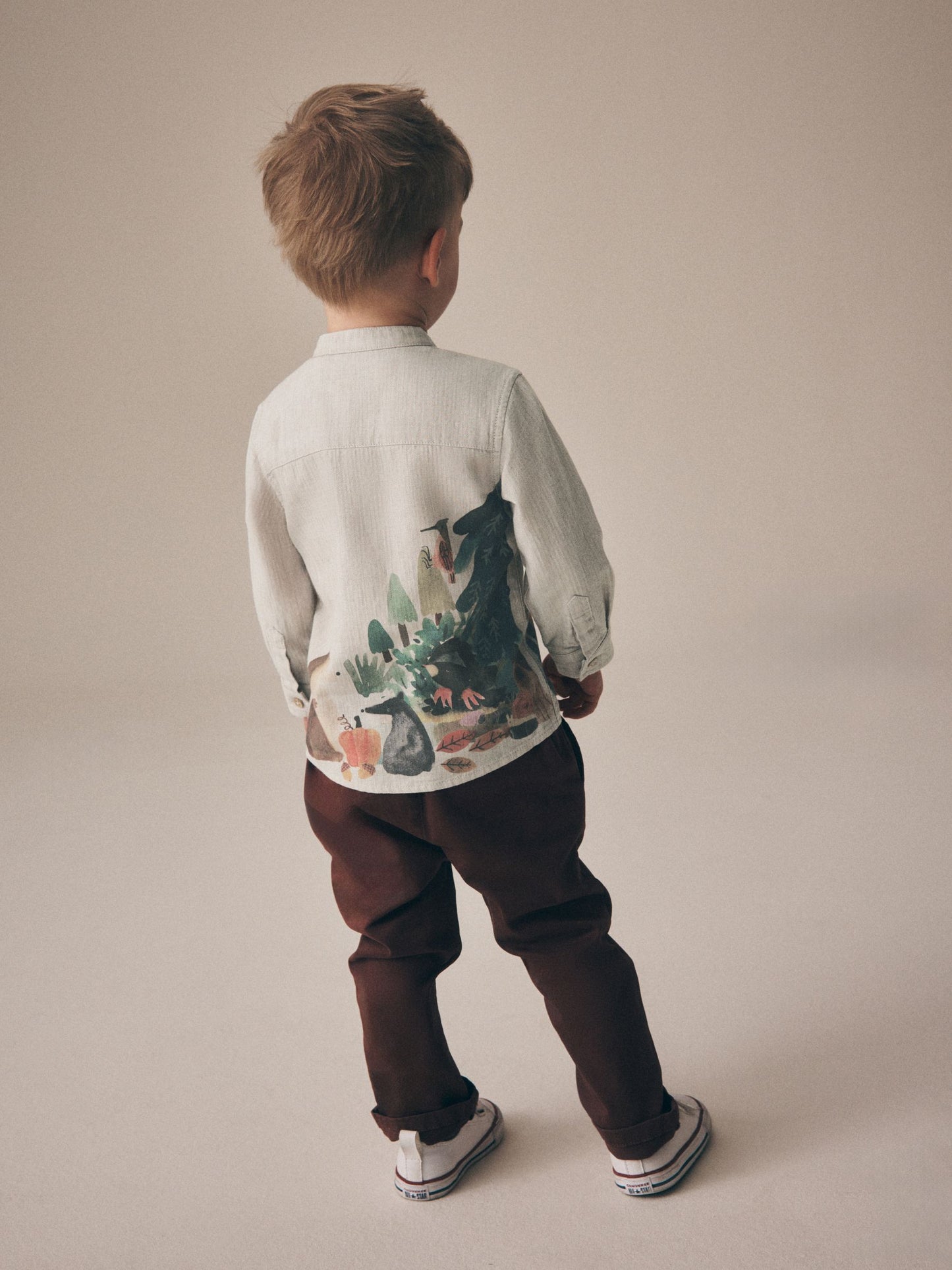 Dsiney Kidz - Neutral Forest Scene Long Sleeve Grandad Collar Scene Printed Shirt (3mths-10yrs) image 4