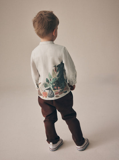 Dsiney Kidz - Neutral Forest Scene Long Sleeve Grandad Collar Scene Printed Shirt (3mths-10yrs) image 4