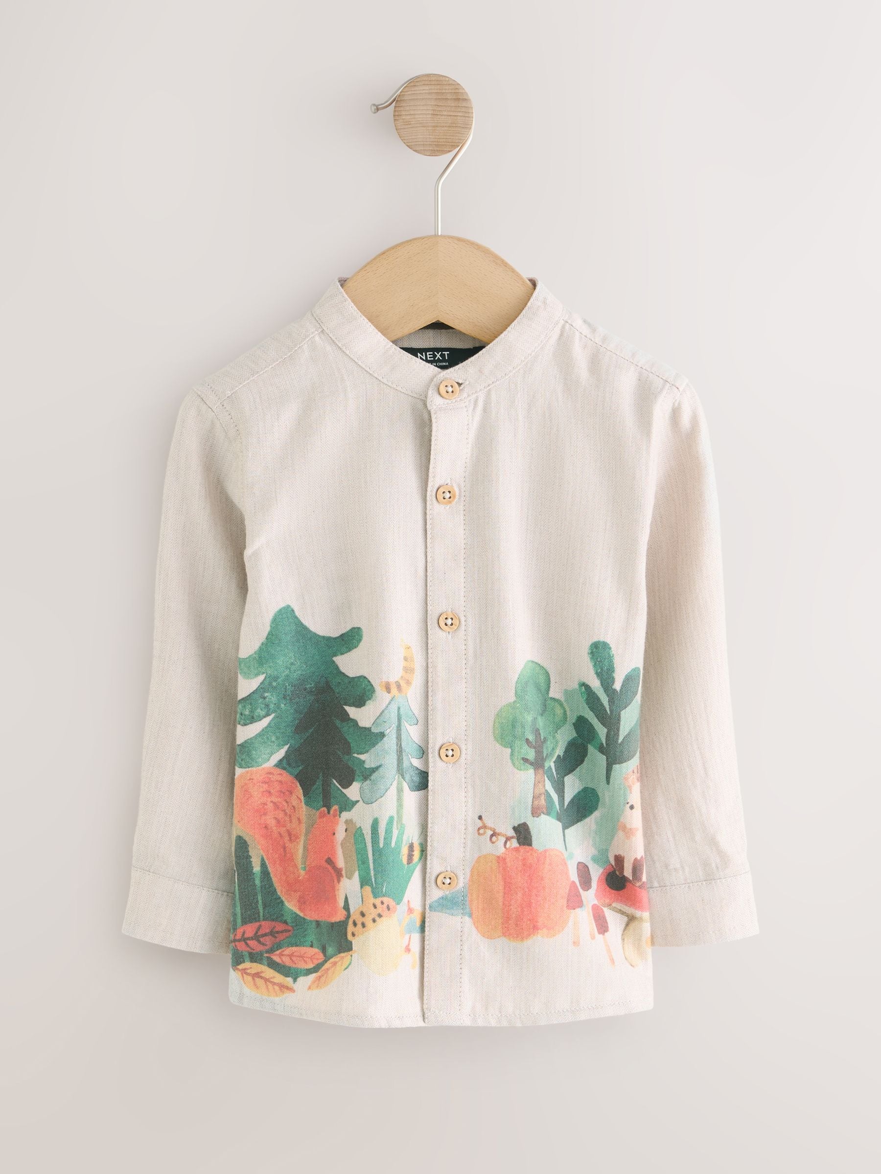 Dsiney Kidz - Neutral Forest Scene Long Sleeve Grandad Collar Scene Printed Shirt (3mths-10yrs) image 5