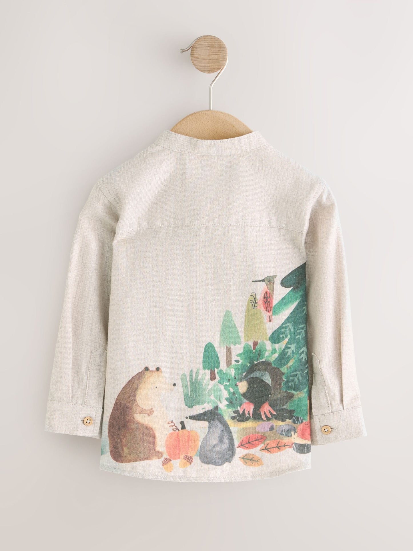 Dsiney Kidz - Neutral Forest Scene Long Sleeve Grandad Collar Scene Printed Shirt (3mths-10yrs) image 6
