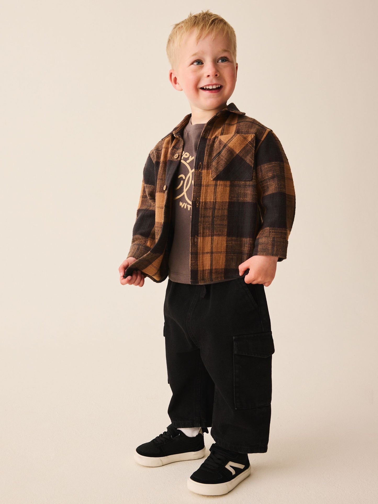 Dsiney Kidz - Brown Check Long Sleeve Shirt and T-Shirt Set 2 Piece (3mths-7yrs) image 2