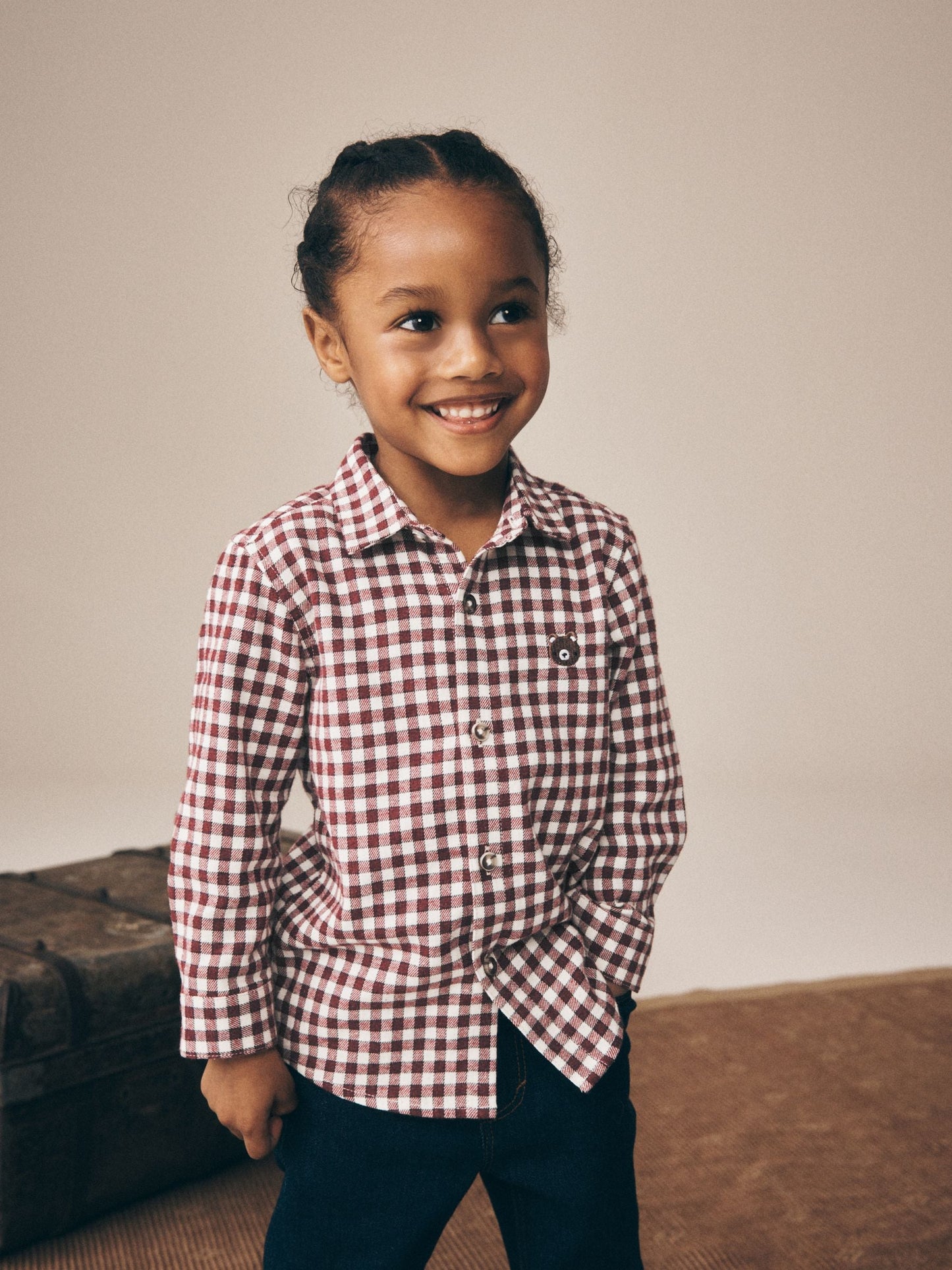 Dsiney Kidz - Red/Ecru Gingham Check Bear Long Sleeve Character Shirt (3mths-7yrs) image 1